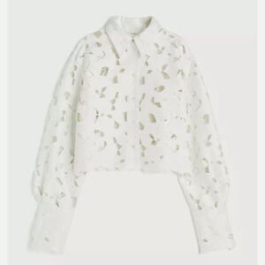 New H&M Cream Embroidery Cropped Blouse Shirt , size XS, sold out